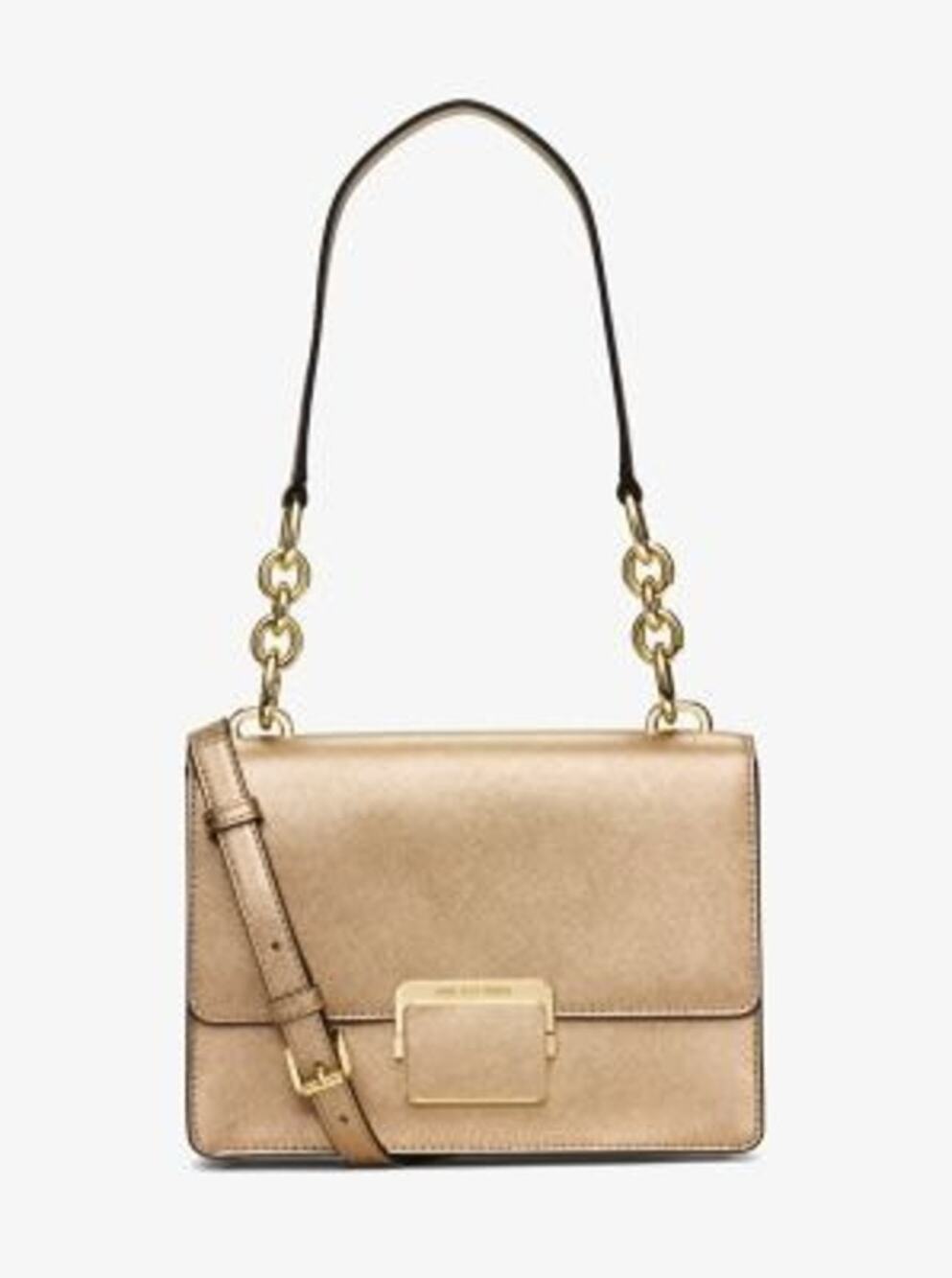Michael Kors Cynthia Small Gold Metallic Leather Shoulder Bag Purse